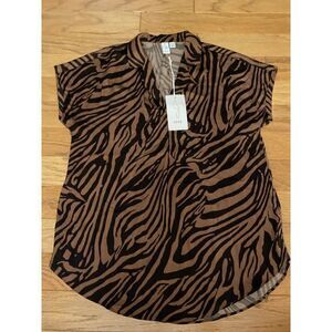 NWT Joie Women's brown black Zebra Print short sleeve Blouse size XS